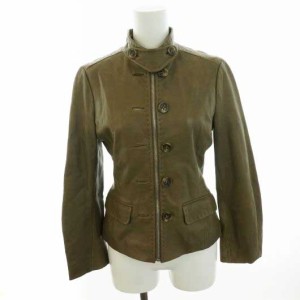 【中古】ビーシービージーマックスアズリア BCBGMAXAZRIA レザージャケット ジップアップ 裏地ヒョウ柄 XXS 茶