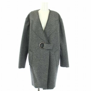 【中古】アルマーニエクスチェンジ Wool Coat ノーカラーコート ベルト アウター ミドル丈 P グレー レディース