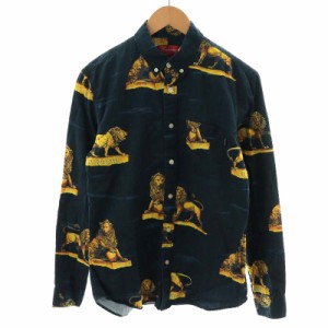 【中古】シュプリーム SUPREME 13AW Lions Shirt シャツ 長袖 総柄 コットン S 紺 ネイビー 黄 イエロー /AN37 メンズ