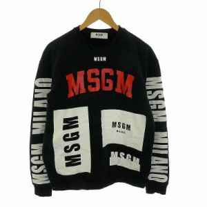 【中古】エムエスジーエム MSGM スリーブロゴ スウェット トレーナー プリント 裏起毛 長袖 S 黒 ブラック 赤 白