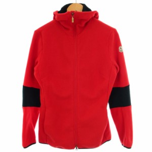 【中古】モンクレール MONCLER フリースジャケット ジップアップ フード ロゴワッペン S 赤 黒 メンズ