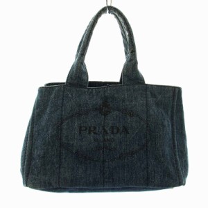 【中古】プラダ PRADA カナパ デニム DENIM トートバッグ ハンドバッグ 三角プレート 青 ブルー /YM ■OH レディース