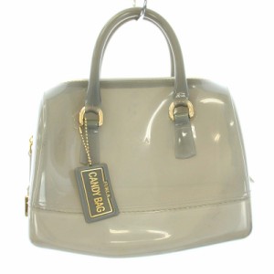 【中古】フルラ FURLA Candy Bag ハンドバッグ ボストンバッグ チャーム付き グレー /TK レディース