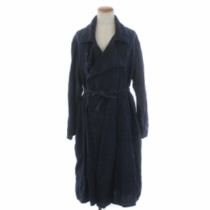 【中古】オーベルジュ AUBERGE BIL DOCTEUR デニムトレンチコート アウター ロング ダブル 麻 リネン100％ 42 XL 紺