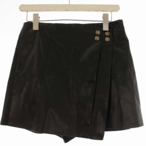 【中古】ザラ ZARA キュロット フェイクレザー フェイクラップ M 黒 ブラック /KQ レディース