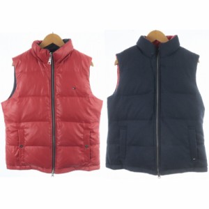 【中古】TOMMY HILFIGER リバーシブル ダウンベスト ジップアップ ハイネック ナイロン ウール M 赤 レッド 紺 /SI3