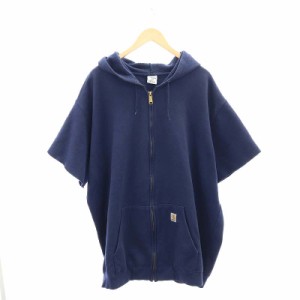 【中古】カーハート carhartt ジップアップパーカー スウェット 半袖 フード ミドル丈 2XL 紺 ネイビー /DO メンズ