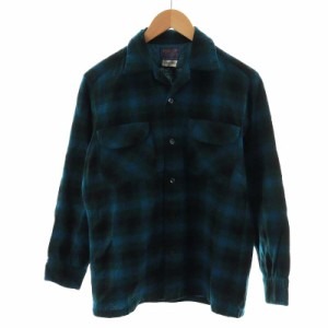 【中古】ペンドルトン PENDLETON 60's ヴィンテージ オンブレチェック ネルシャツ 長袖 ウール S 緑 グリーン 黒