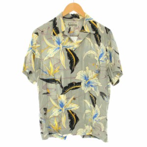 【中古】ワコマリア WACKO MARIA 19SS HAWAIIAN SHIRT S/S アロハシャツ オープンカラー 花柄 S グレー 黒 メンズ