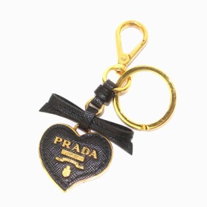 【中古】プラダ PRADA キーホルダー ストラップ ハート ロゴ リボン 黒 ブラック /YI25 ■OH レディース