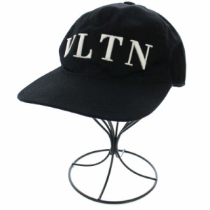 【中古】VALENTINO GARAVANI VLTN ベースボールキャップ 帽子 ロゴ刺繍 レザー M 黒 白 メンズ