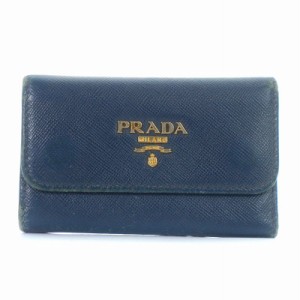 【中古】プラダ PRADA サフィアーノ キーケース 6連 レザー ロゴ金具 青 ブルー /KU ●D レディース