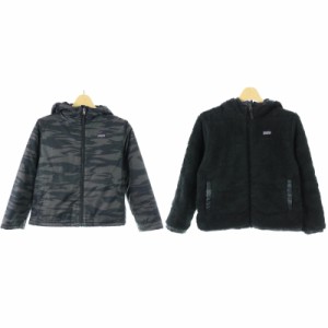 【中古】Patagonia キッズ ナイロンジャケット ボアジャケット フード リバーシブル ジップアップ カモフラ 迷彩柄