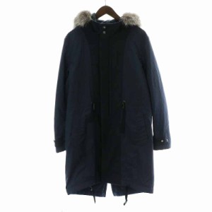 【中古】ランバンオンブルー LANVIN en Bleu 17AW 中綿コート ミドル丈 ハイネック フード フォックスファー 48 L 紺