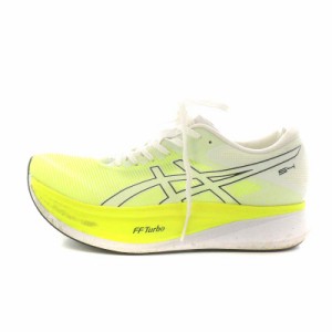 【中古】アシックス asics S4 HAZARD GREEN WHITE ランニングシューズ スニーカー 25.5cm 黄 白