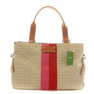 【中古】ケイトスペード KATE SPADE トートバッグ ショルダーバッグ レザー 総柄 ジャガード ベージュ 茶 赤