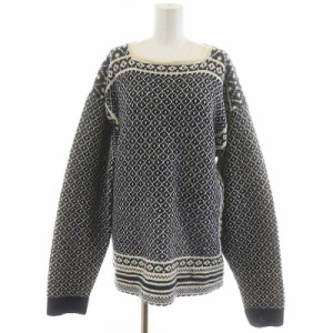 【中古】トゥデイフル TODAYFUL 22AW ノルディック オーバー ニット Nordic Over Knit セーター 長袖 総柄 F 紺 白