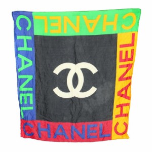 【中古】シャネル CHANEL スカーフ ココマーク ロゴプリント 黒 ブラック 黄 イエロー 青 ■OH ●D レディース