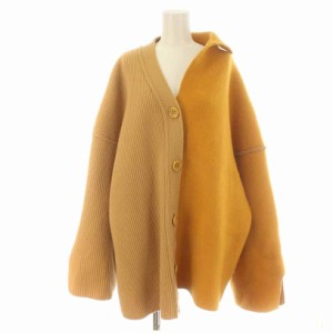 【中古】エンフォルド ENFOLD 22SS TWO FACE BOX CARDIGAN ニットカーディガン ウール 切替 38 M オレンジ ベージュ