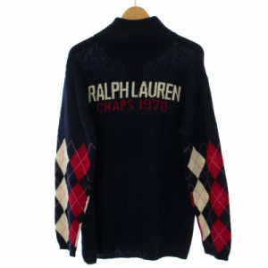 【中古】チャップス RALPH LAUREN トラックジャケット ニット ジップアップ ハイネック ウール バックロゴ L 紺