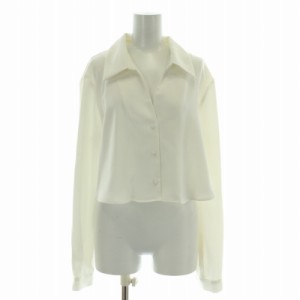 【中古】未使用品 ザラ ZARA タグ付き クロップドサテンシャツ ブラウス ショート オープンカラー L 白 ホワイト 