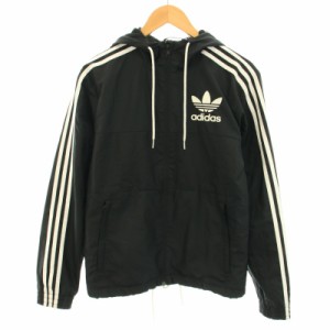 【中古】adidas originals CALIFORNIA WINDBREAKER ナイロンジャケット フード ロゴプリント XS 黒 白 メンズ