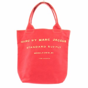 【中古】マークバイマークジェイコブス MARC by MARC JACOBS トートバッグ ハンドバッグ キャンバス ロゴ 赤 レッド
