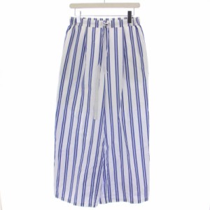 【中古】未使用品 トーマスマグパイ THOMAS MAGPIE stripe pants ワイドパンツ ストライプ柄 38 M 白 水色 レディース