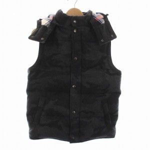 【中古】ソフネット 18AW CAMOUFLAGE MELTON HOODED DOWN VEST カモフラ メルトン ダウンベスト 迷彩柄 S グレー 黒