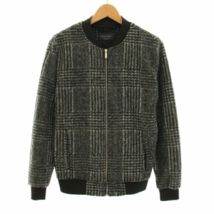 【中古】ザラマン ZARA MAN ジャケット ブルゾン ショート丈 ジップアップ チェック柄 S 黒 ブラック グレー