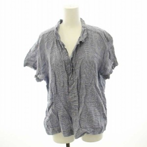 【中古】フォグリネンワーク fog linen work シャツ ブラウス 半袖 麻 リネン チェック柄 青 ブルー 白 ホワイト