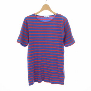 【中古】SAINT LAURENT PARIS ダメージ加工 ボーダー Tシャツ カットソー 半袖 XS 青 ブルー オレンジ 416615