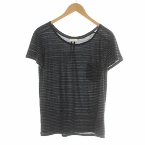 【中古】サンローラン パリ SAINT LAURENT PARIS Tシャツ カットソー ボーダー ボートネック 半袖 XS 黒 358950