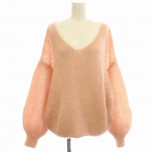 【中古】AMERICAN DREAMS 23AW モヘヤ ニット プルオーバー Vネック かぎ編み セーター パフスリーブ S ピンク