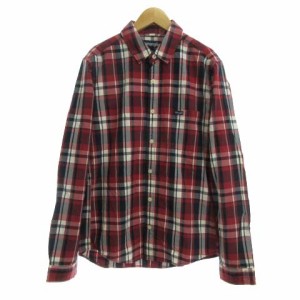 【中古】ラングラー WRANGLER カジュアルシャツ チェック 長袖 M 赤 レッド /KL メンズ