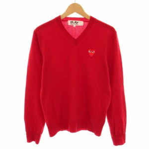 【中古】PLAY COMME des GARCONS AD2012 RED HEART V NECK SWEATER ニット 長袖 ハートワッペン ウール S 赤 メンズ