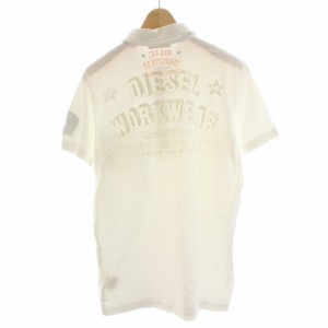 【中古】ディーゼル DIESEL SLIM FIT ポロシャツ カットソー バックプリント 半袖 XL 白 ホワイト