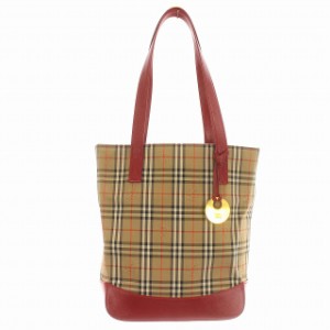 【中古】バーバリー BURBERRY トートバッグ ノバチェック ナイロンキャンバス ベージュ 赤 /☆G レディース