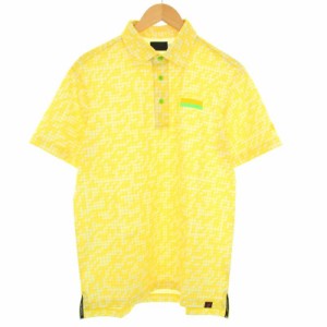 【中古】ニューバランス NEW BALANCE golf ゴルフウェア ポロシャツ 半袖 総柄 5 黄色 イエロー /TK メンズ