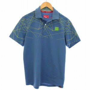 【中古】ニューバランス golf ゴルフウェア ポロシャツ 半袖 プリント 総柄 5 XL-2XL 青 ブルー 黄色 メンズ