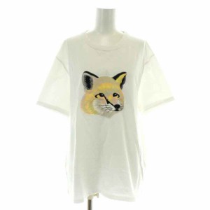 【中古】メゾンキツネ フォックスヘッド FOX HEAD Tシャツ カットソー 半袖 クルーネック 刺繍 キツネ XL 白 黄色 黒