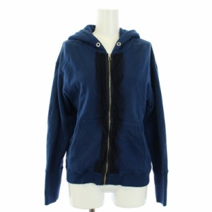 【中古】ランバンオンブルー LANVIN en Bleu パーカー ジップアップ フリル 長袖 38 M 紺 ネイビー /TK レディース