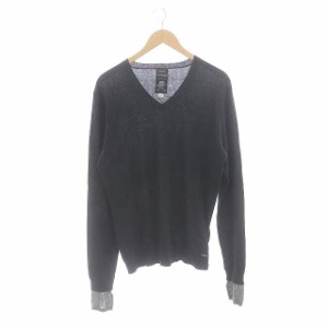 【中古】ディーゼル DIESEL ニット セーター 長袖 Vネック ダメージ加工 シルク混 L/G チャコールグレー メンズ