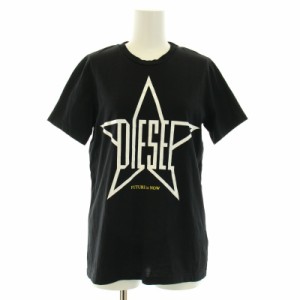 【中古】ディーゼル DIESEL Tシャツ カットソー 半袖 クルーネック ロゴ プリント スター 星 S 黒 ブラック