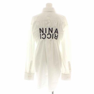 【中古】ニナリッチ NINA RICCI シャツ 長袖 オーバーサイズ ロゴ刺繍 ギャザー 34 S 白 ホワイト 紺 ネイビー