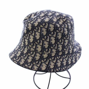 【中古】Dior HOMME 21SS Oblique Bucket Hat オブリーク バケットハット 帽子 M ベージュ ネイビー 紺 113C907A4502