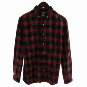 【中古】スタンダード カリフォルニア STANDARD CALIFORNIA SHIRT ボタンダウンシャツ チェック 長袖 S 赤 黒