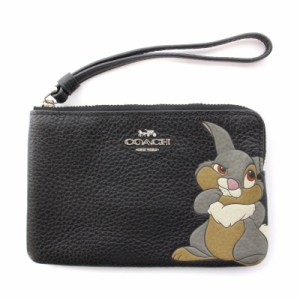 【中古】コーチ COACH NEWYORK ディズニー とんすけ ミニポーチ レザー ロゴ 黒 ブラック 91778 /BB レディース