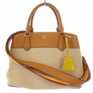 【中古】トリーバーチ TORY BURCH ROBINSON CANVAS TRIPLE ハンドバッグ ショルダーバッグ ベージュ レディース