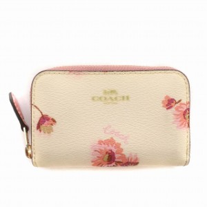 【中古】コーチ COACH 財布 小銭入れ コインケース 花柄 ラウンドジップ PVC 白 ピンク /☆G レディース